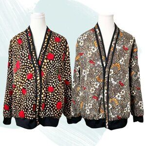 Vintage Reversible 2-in-1 Floral & Animal Print Bomber Jacket - Large